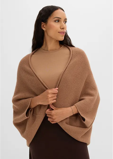 Strick-Cape Cardigan in braun von vorne (im Anschnitt) - bonprix