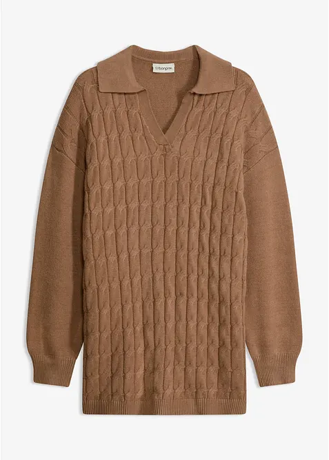 Zopfstrick-Pullover aus Viskose-Mix in braun von vorne - bonprix