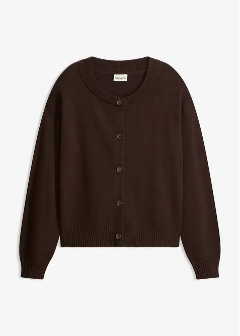 Verkürzte Strickjacke aus Baumwoll-Mix in braun von vorne - bonprix