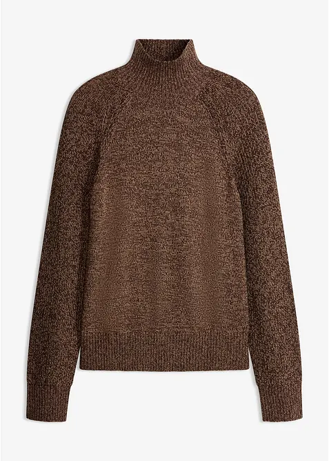 Grobstrick-Pullover mit Stehkragen in braun von vorne - bonprix