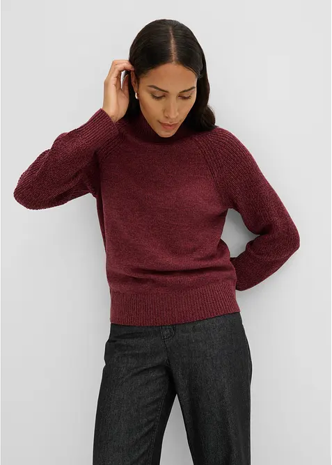 Grobstrick-Pullover mit Stehkragen in rot von vorne (im Anschnitt) - bonprix
