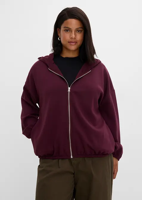 Kapuzen-Sweatjacke mit Ballonsaum in rot von vorne (im Anschnitt) - bonprix