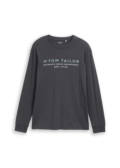 Tom Tailor Langarmshirt aus reiner Baumwolle in grau von vorne - Tom Tailor