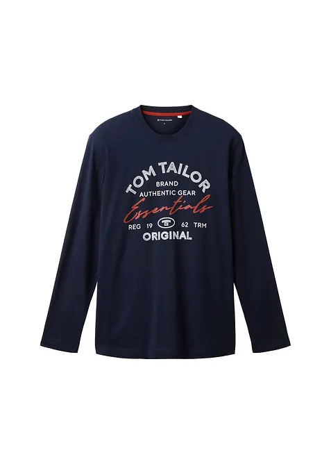 Tom Tailor Langarmshirt aus reiner Baumwolle in blau von vorne - Tom Tailor