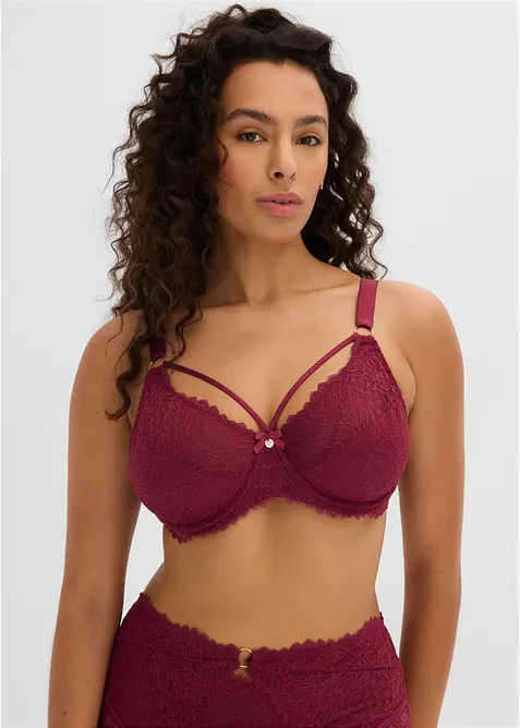 Minimizer-BH mit dekorativen Straps in rot von vorne (im Anschnitt) - bonprix