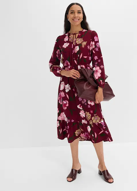 Midikleid aus fließender Viskose in rot im Look von vorne (Totalaufnahme) - bonprix