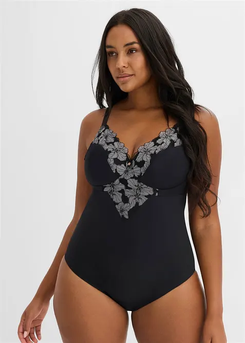 Medium Shape Body ohne Bügel mit Stickerei in schwarz von vorne (Totalaufnahme) - bonprix