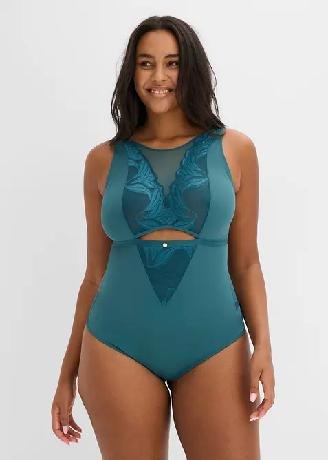 Medium Shape Body mit Spitze in petrol von vorne (Totalaufnahme) - bonprix