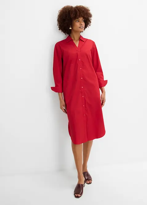 Hemdblusenkleid aus Baumwolle in rot von vorne (Totalaufnahme) - bonprix