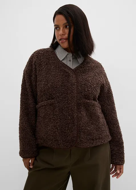 Leicht gefütterte Teddy-Jacke in braun von vorne (im Anschnitt) - bonprix
