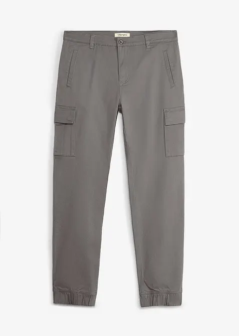 Regular Fit Stretch-Cargohose, Tapered in grau von vorne - bonprix
