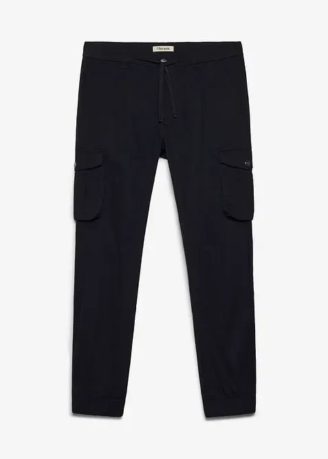 Regular Fit Cargohose aus reiner Baumwolle, Tapered in schwarz von vorne - bonprix