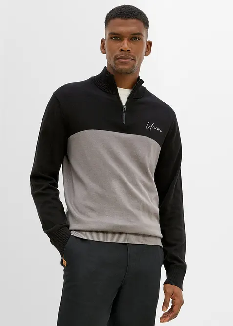 Troyer-Pullover in Regular Fit in schwarz von vorne (im Anschnitt) - bonprix