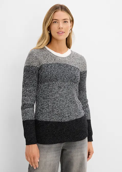 Pullover mit Streifenmuster in grau von vorne (im Anschnitt) - bonprix
