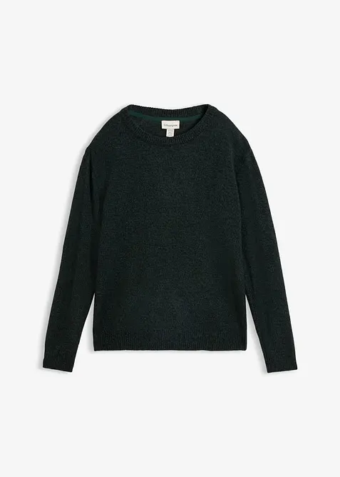 Strick-Pullover mit Rundhals-Ausschnitt in Melange in grün von vorne - bonprix