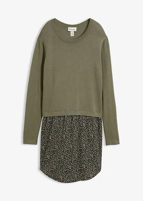 Feinstrickpullover mit Rockansatz in grün von vorne - bonprix