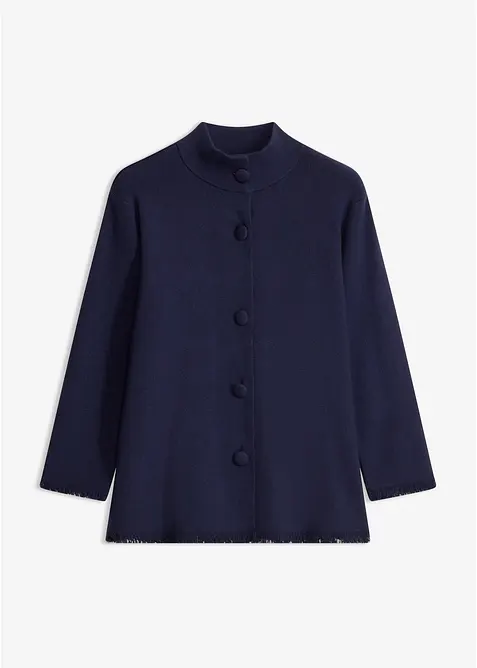 Strickjacke mit Fransenkante in blau von vorne - bonprix