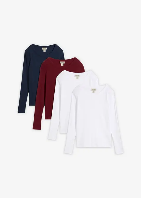 Rippshirt aus reiner Bio-Baumwolle  (4er Pack) in blau von vorne - bonprix
