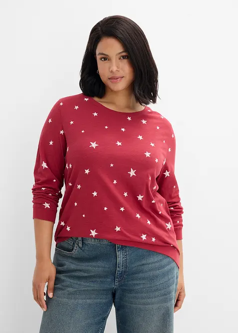 Bedrucktes Langarmshirt aus Baumwolle in rot von vorne (im Anschnitt) - bonprix
