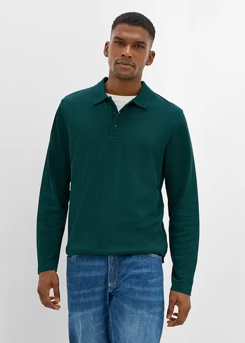 Poloshirt aus robustem Piqué in grün von vorne (im Anschnitt) - bonprix