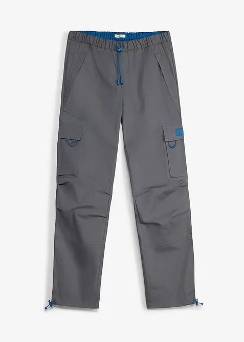 Relaxed Fit Schlupf-Cargohose, Straight in grau von vorne - bonprix