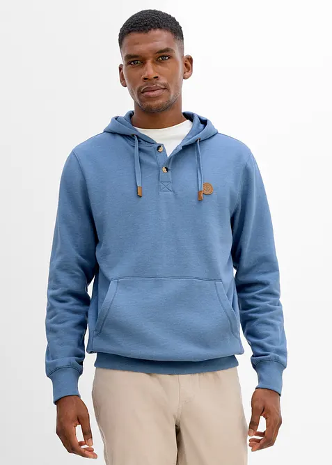 Hoodie aus weichem Baumwoll-Mix in blau von vorne (im Anschnitt) - bonprix
