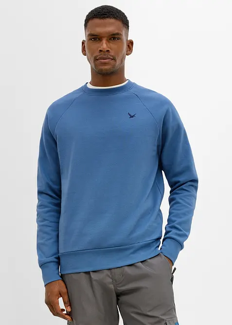 Sweatshirt aus weichem Baumwoll-Mix in blau von vorne (im Anschnitt) - bonprix