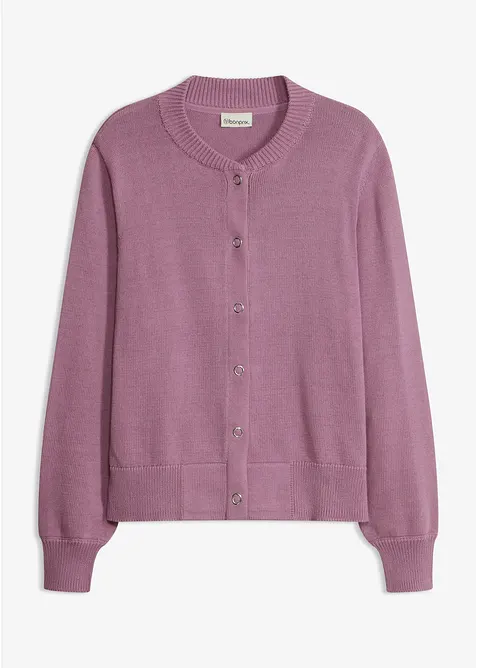 Strickjacke aus reiner Baumwolle in lila von vorne - bonprix