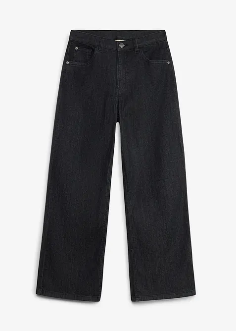 Wide-Leg-Jeans Mid Waist in schwarz von vorne - bonprix