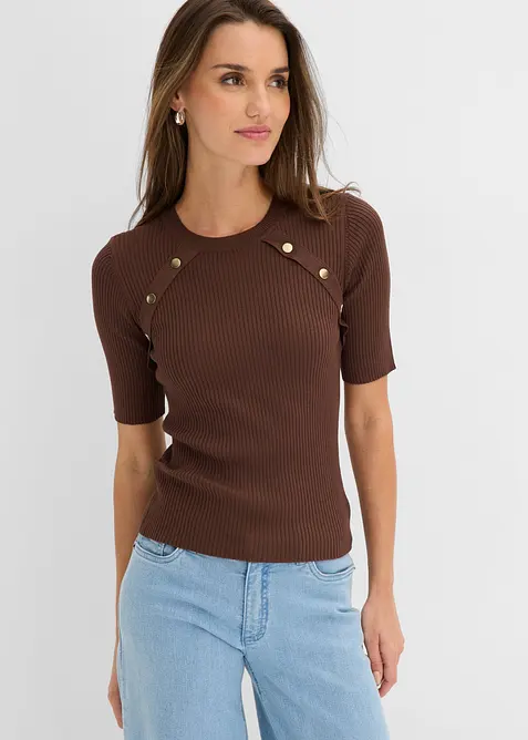 Feinstrickpullover aus softem Viskose-Mix in braun von vorne (im Anschnitt) - bonprix