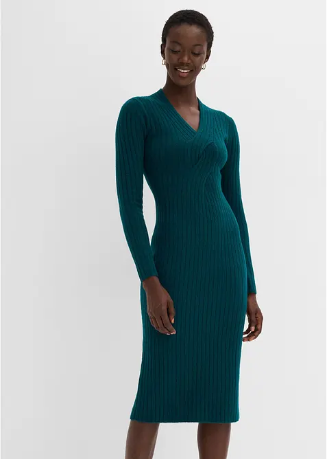 Strickkleid mit Wollanteil in petrol von vorne (Totalaufnahme) - bonprix