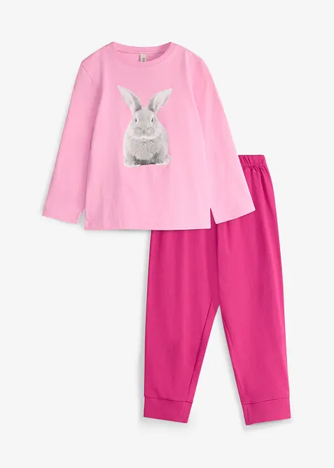 Pyjama aus reiner Bio-Baumwolle in rosa von vorne - bonprix