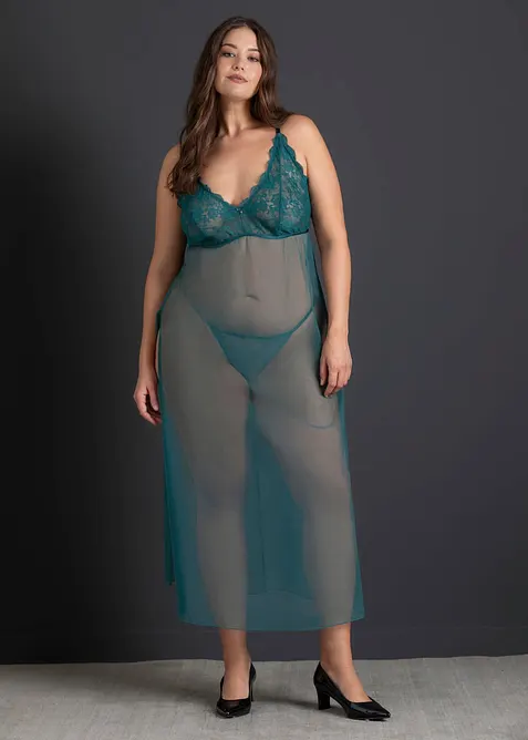 Kleid und String (2-tlg.Set) in petrol von vorne (Totalaufnahme) - bonprix