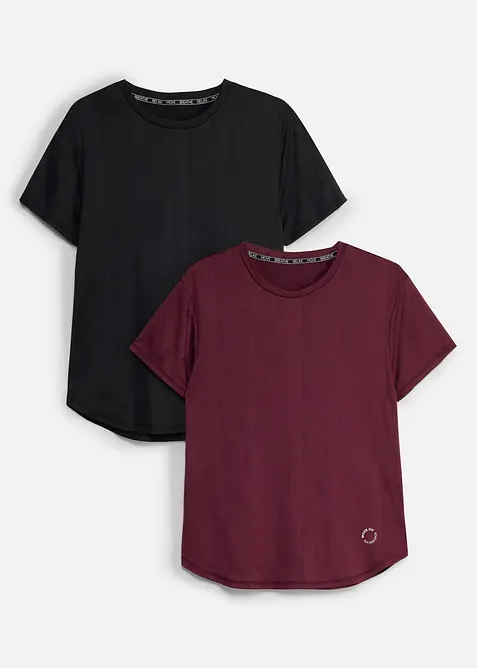 Schnelltrocknendes Sport-Shirt mit Struktur-Muster (2er Pack) in schwarz von vorne - bonprix