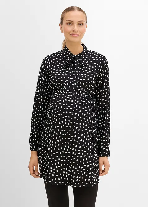 2-in1 Umstands- und Stillblusenkleid aus fließender Viskose in schwarz von vorne (Totalaufnahme) - bonprix