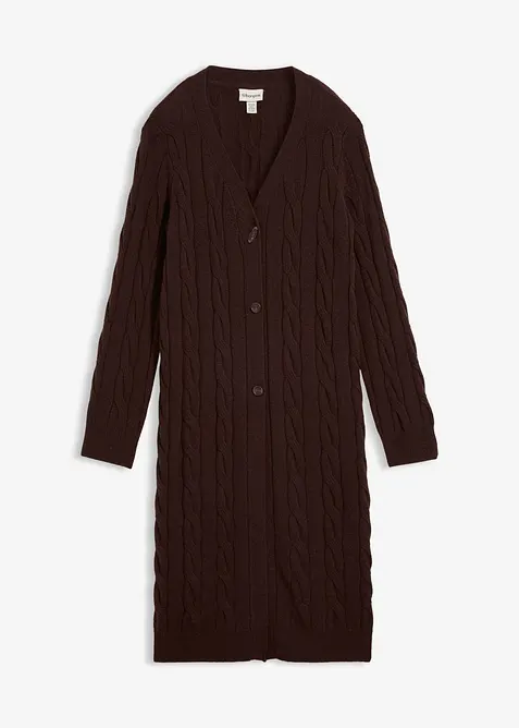 Longstrickjacke aus weichem Woll-Mix in braun von vorne - bonprix