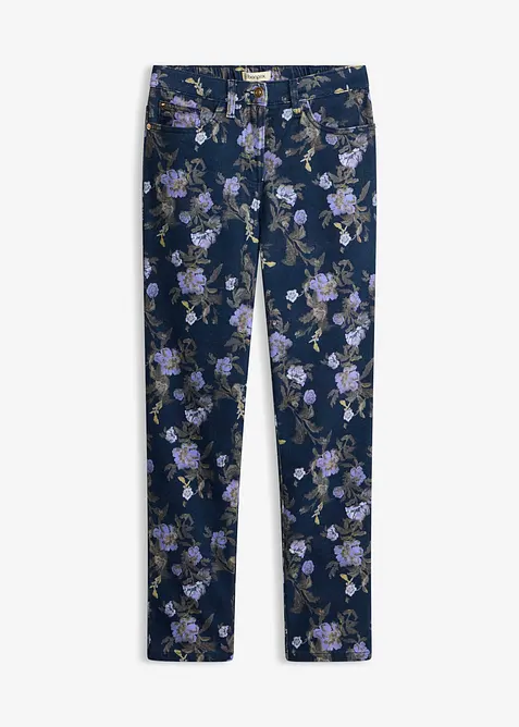 Twillhose mit Blumen-Design in blau von vorne - bonprix