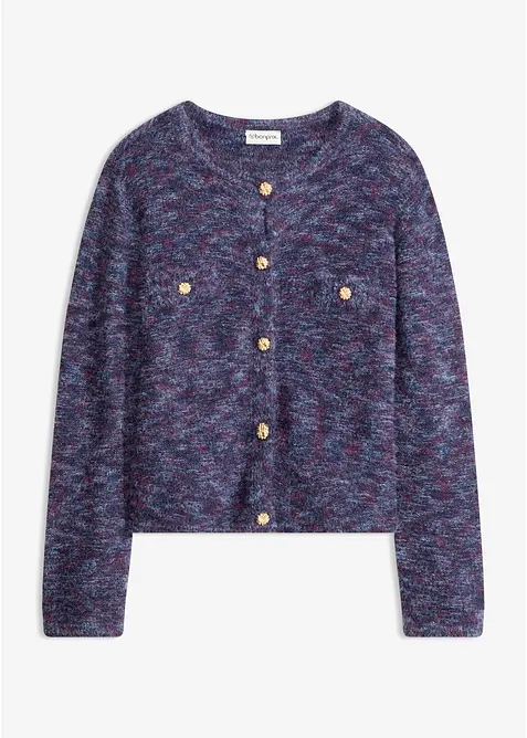 Strickjacke mit Effektgarn in blau von vorne - bonprix