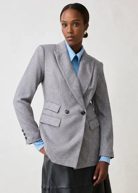 Blazer mit weichem Wollanteil in grau von vorne (im Anschnitt) - bonprix