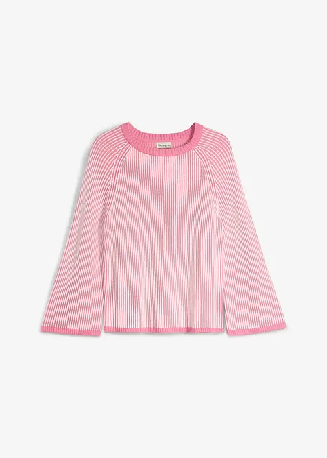 Gerippter Grobstrick-Pullover in pink von vorne - bonprix