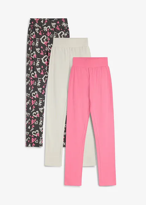 Leggings aus elastischem Bio-Baumwoll-Mix (3er Pack) in grau von vorne - bonprix