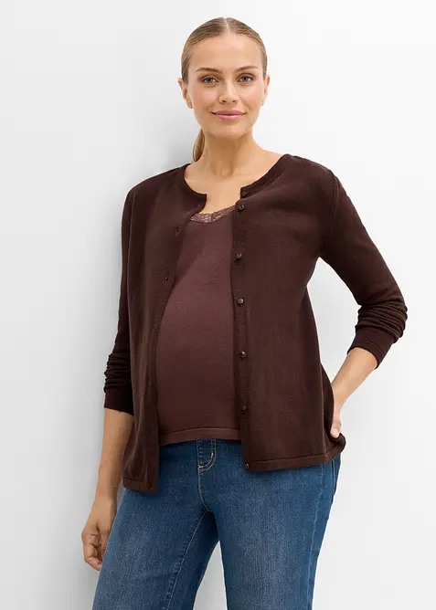 2-in-1 Umstandsstrickjacke mit Stillfunktion in braun von vorne (im Anschnitt) - bonprix