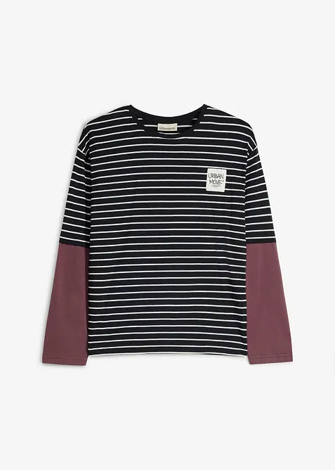 Layer-Langarmshirt aus weicher Bio Baumwolle in schwarz von vorne - bonprix