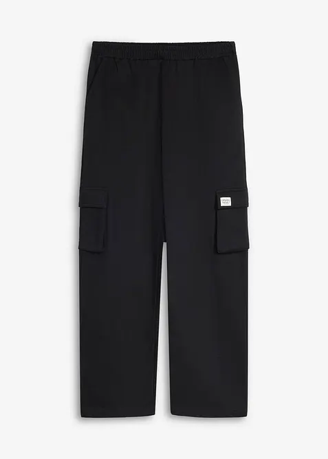 Cargo-Jogginghose aus weicher Bio Baumwolle in Loose Fit in schwarz von vorne - bonprix