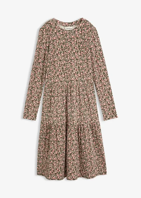 Ripp-Midikleid mit Stretch in grün von vorne - bonprix