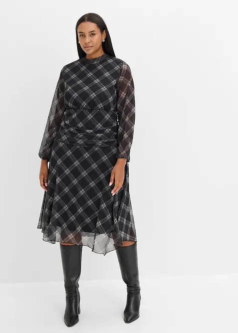 Jerseykleid aus feinem Mesh in schwarz von vorne (Totalaufnahme) - bonprix