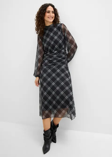 Jerseykleid aus feinem Mesh in schwarz von vorne (Totalaufnahme) - bonprix