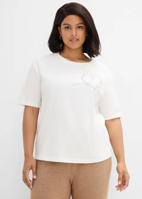 T-Shirt aus reiner Bio-Baumwolle in weiß von vorne (im Anschnitt) - bonprix