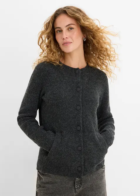 Ripp-Strickjacke in grau von vorne (im Anschnitt) - bonprix