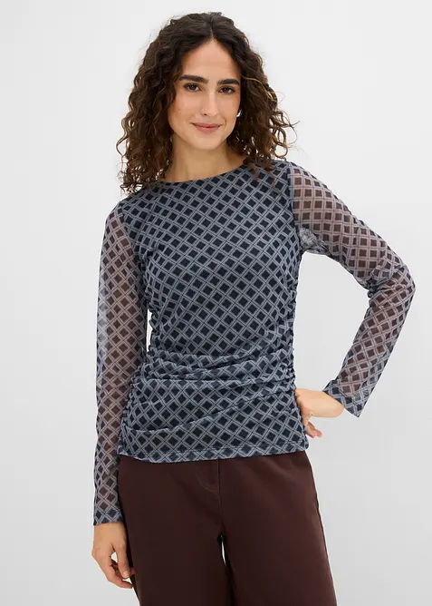 Langarmshirt aus feinem Mesh in schwarz von vorne (im Anschnitt) - bonprix